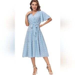 Kate Kasin Blue Light Midi Women's Dress Size S